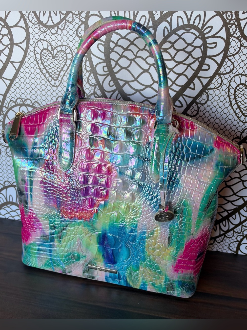 FIRM $ Brahmin Large Duxbury Melbourne IMPRESSION WATERCOLOR Satchel NWT - Picture 8 of 14
